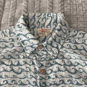 Faherty Men's Teal Wave Print Shirt